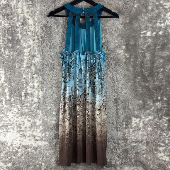 NEW White House Black Market Size M Snakeskin Print Ombre Cutout Back Dress Blue - Picture 3 of 9
